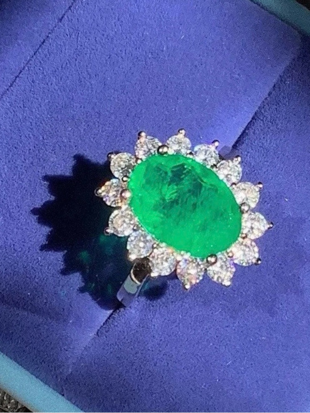 Emerald Halo Cocktail Ring - Green Gemstone Statement Ring natural certified